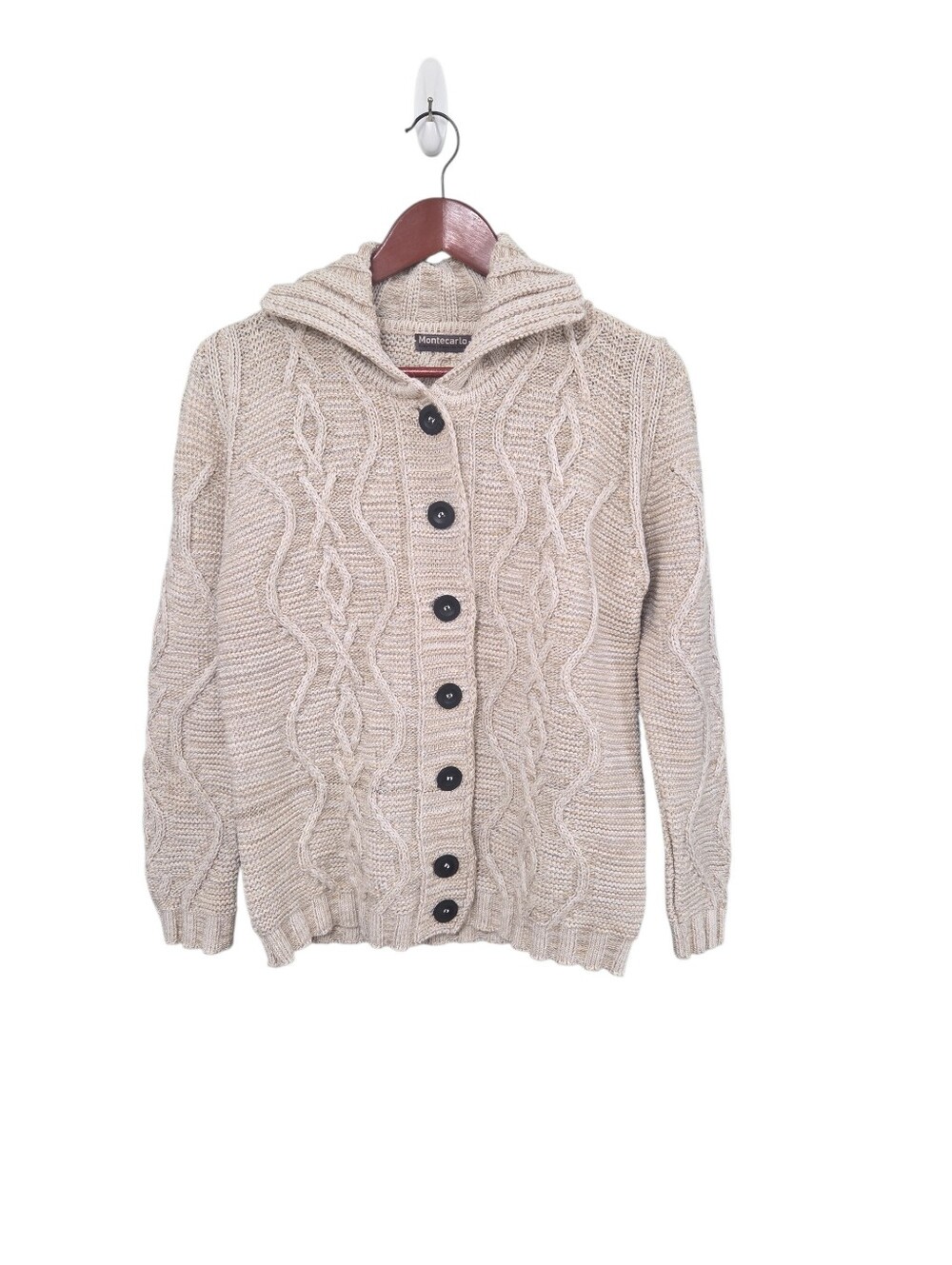 Montecarlo Wool Cable Knit Sweater Cardigan Womens Size Small Nordic Fisherman